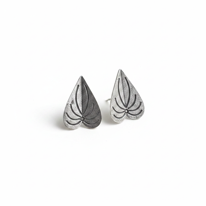 Naari Jewels Oxidized German Silver Betel Paan Leaf Design Stud Earrings | Ethnic Statement Jewelry for Women