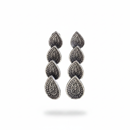 Naari Jewels Oxidized German Silver Multi-Layer Leaf Drop Earrings for Women | Antique Ethnic Dangler | Statement Brass Jewellery