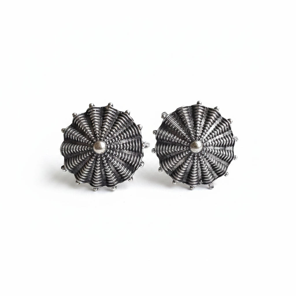 Naari Jewels Oxidized German Silver Sunburst Stud Earrings for Women | Antique Ethnic Brass Jewellery