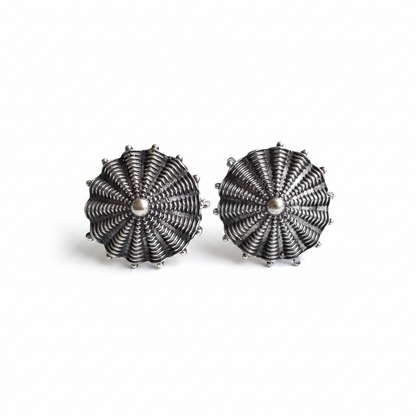 Naari Jewels Oxidized German Silver Sunburst Stud Earrings for Women | Antique Ethnic Brass Jewellery