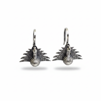 Naari Jewels Oxidized German Silver Peacock Bugadi Earrings for Women | Traditional Ear Cuff Style | Antique Brass Jewellery
