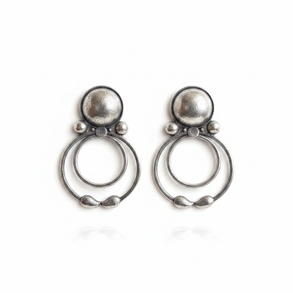 Naari Jewels Oxidized German Silver Tribal Double Circle Boho Earrings for Women | Antique Ethnic Brass Jewellery
