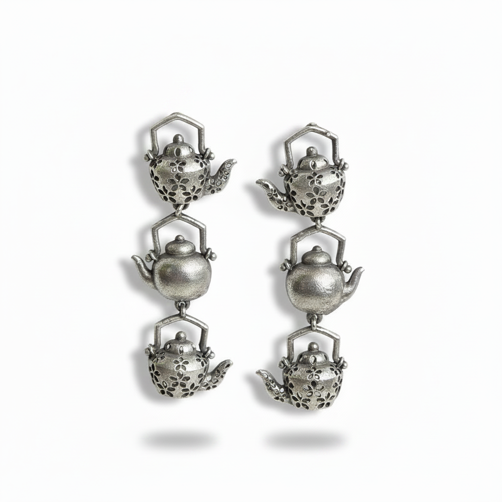 Naari Jewels Oxidized German Silver Vintage Kettle Drops Earrings