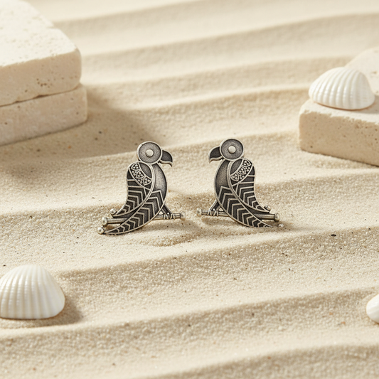 Naari Jewels Oxidized German Silver Parrot Design Stud Bird Brass Earrings for Women