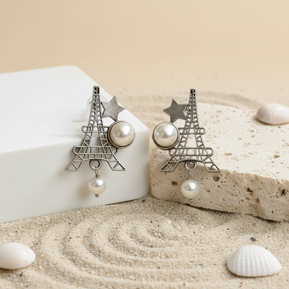 Naari Jewels Oxidized German Silver Eiffel Tower Stud Brass Earrings for Women