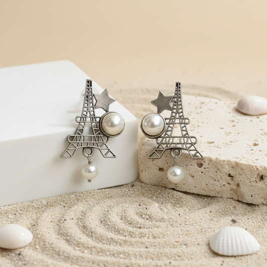 Naari Jewels Oxidized German Silver Eiffel Tower Stud Brass Earrings for Women