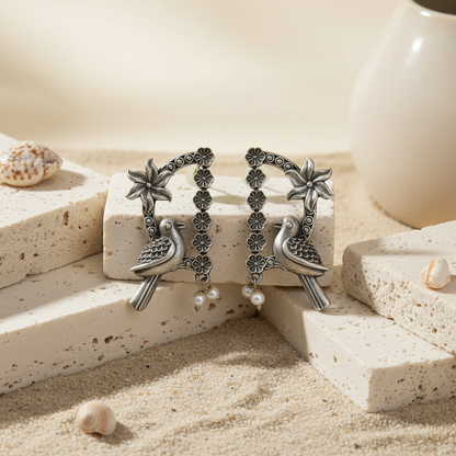 Naari Jewels Oxidized German Silver Nisarga Bird Arch Earrings