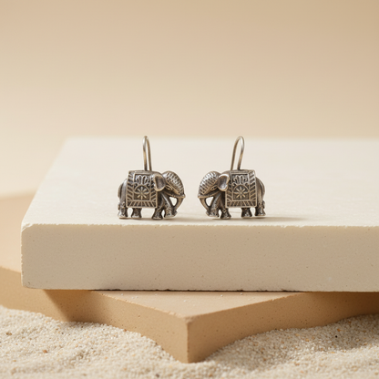 Naari Jewels Oxidized Brass Elephant Design Dangle Earrings for Women | Ethnic Traditional Statement Jewellery