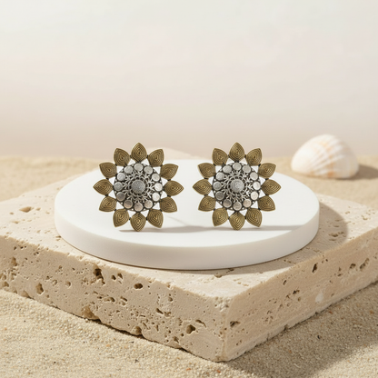 Naari Jewels Oxidized German Silver Sunflower Stud Earrings for Women