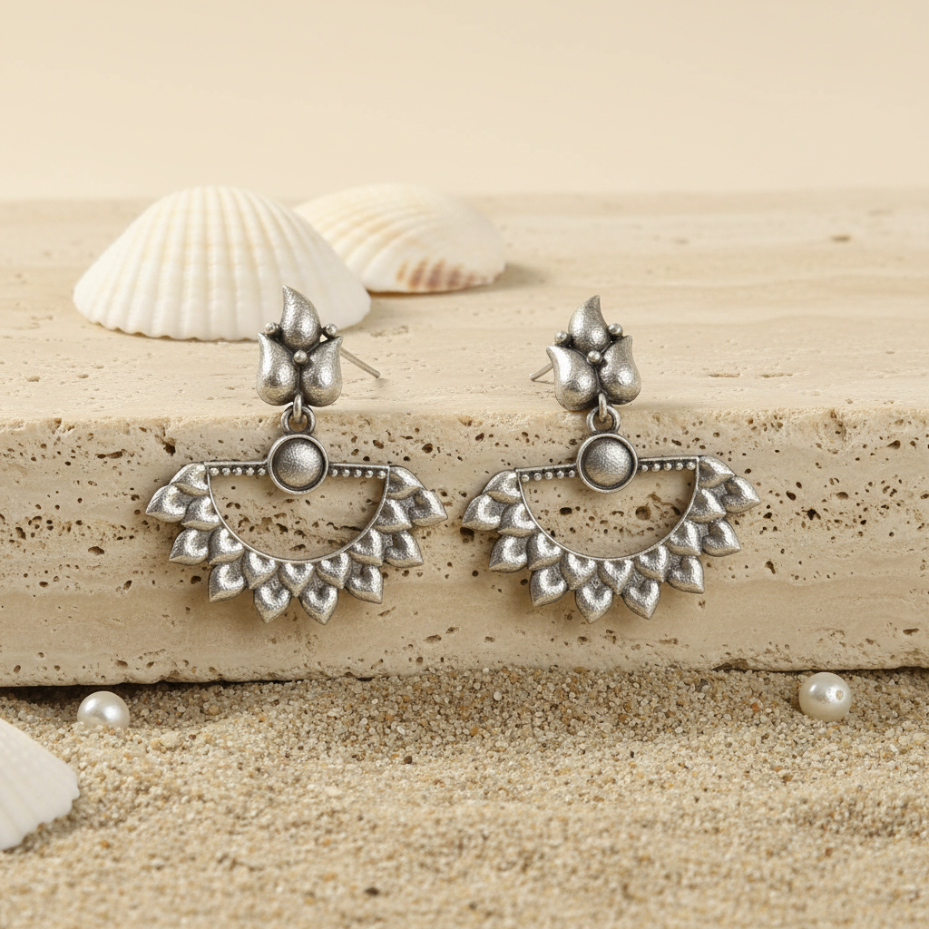 Naari Jewels Oxidized German Silver Aarunya Ardh Chakra Leaf Dangler Brass Earrings