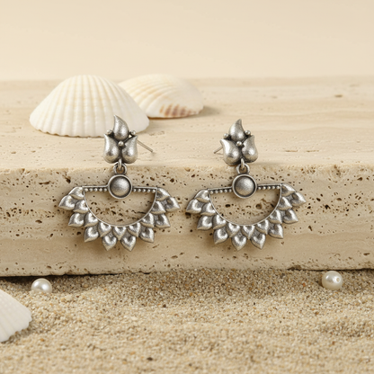 Naari Jewels Oxidized German Silver Aarunya Ardh Chakra Leaf Dangler Brass Earrings