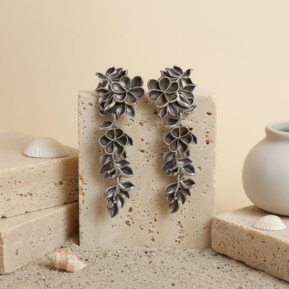 Naari Jewels Oxidized German Silver Rajasi Floral Falls Dangler Earrings For Women