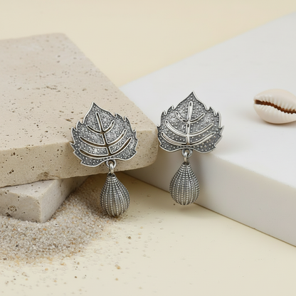Naari Jewels Oxidized German Silver Vriksha Peepal Leaf Bead Drop Earrings