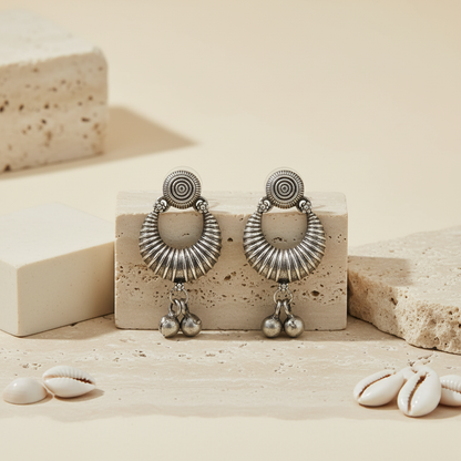 Naari Jewels Oxidized German Silver Vintage Spiral Ghungroo Drop Earrings