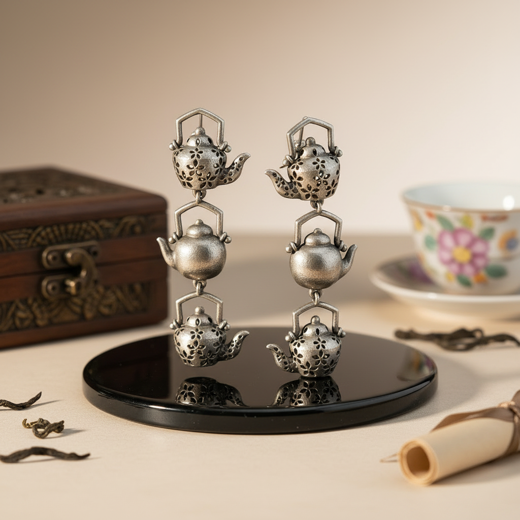 Naari Jewels Oxidized German Silver Vintage Kettle Drops Earrings