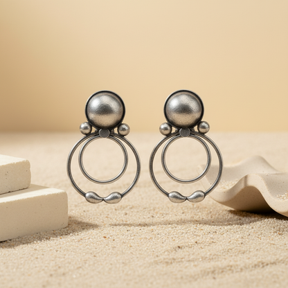 Naari Jewels Oxidized German Silver Tribal Double Circle Boho Brass Earrings for Women | Antique Ethnic Brass Jewellery