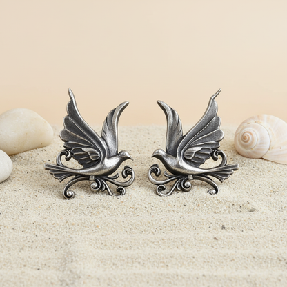Naari Jewels Oxidized German Silver Flying Bird Brass Earrings | Vintage Nature Design for Women