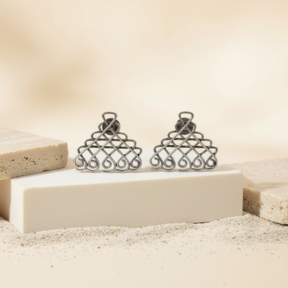 Naari Jewels Oxidized German Silver Geometric Filigree Stud Brass Earrings | Ethnic Statement Jewelry for Women