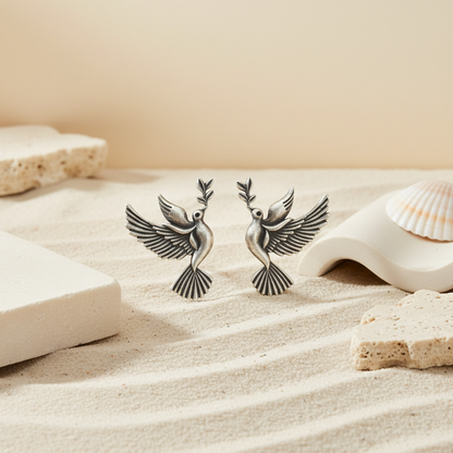 Naari Jewels Oxidized German Silver Nature Inspired Flying Bird Brass Earrings for Women