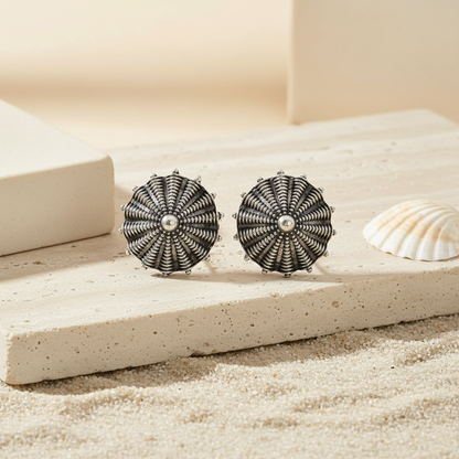 Naari Jewels Oxidized German Silver Sunburst Stud Brass Earrings for Women | Antique Ethnic Brass Jewellery