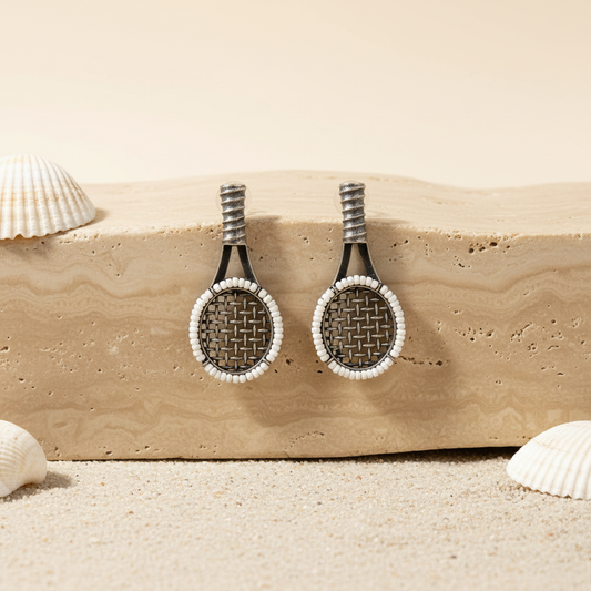 Naari Jewels Oxidized German Silver Tennis Racket Brass Earrings for Women | Unique Sports-Inspired Statement Earrings | Ethnic Boho Fashion Jewellery