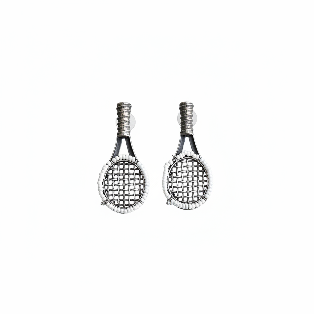 Naari Jewels Oxidized German Silver Tennis Racket Brass Earrings for Women | Unique Sports-Inspired Statement Earrings | Ethnic Boho Fashion Jewellery