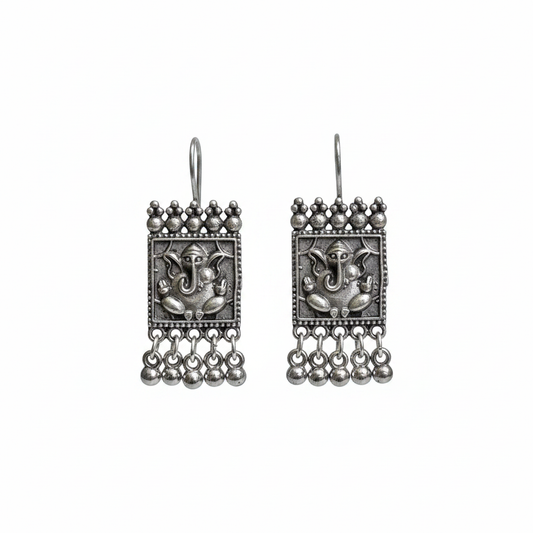Naari Jewels Ganesha German Silver Brass Hanging Earrings for Women | Oxidised Dangle Earrings