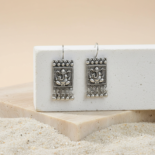 Naari Jewels Ganesha German Silver Brass Hanging Earrings for Women | Oxidised Dangle Earrings