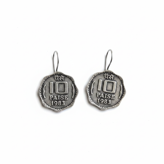 Naari Jewels 10 Paise 1983 Vintage Coin Inspired Oxidised German Silver Brass Earrings for Women