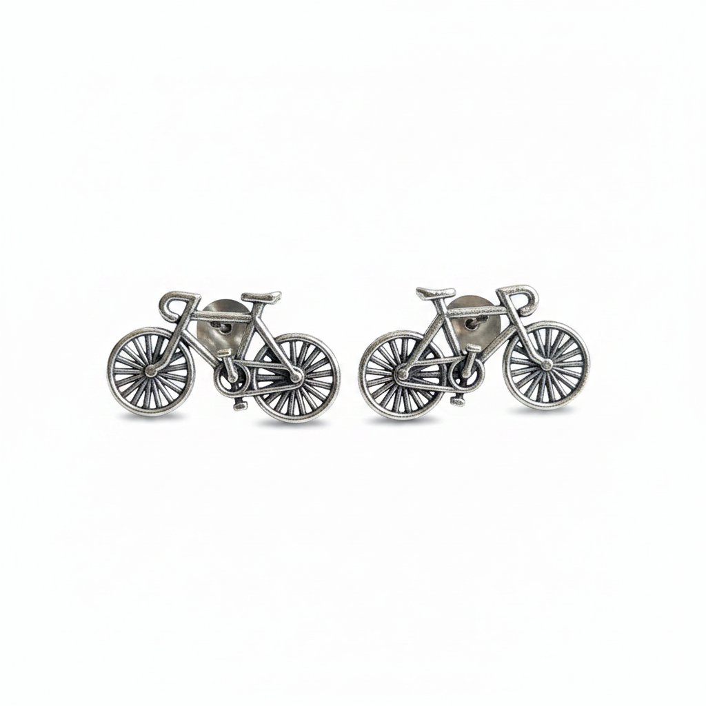 Naari Jewels Bicycle Design German Silver & Brass Earrings for Women | Oxidised Cycle Inspired Statement Stud Earrings