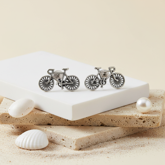 Naari Jewels Bicycle Design German Silver & Brass Earrings for Women | Oxidised Cycle Inspired Statement Stud Earrings