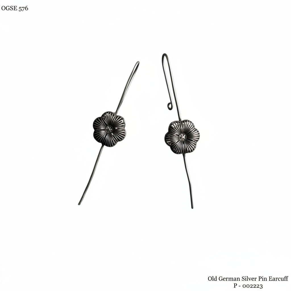 Naari Jewels Oxidized German Silver Floral Pin Ear Cuff | Minimal Statement Brass Ear Cuff for Women