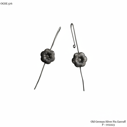 Naari Jewels Oxidized German Silver Floral Pin Ear Cuff | Minimal Statement Brass Ear Cuff for Women