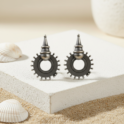 Naari Jewels Tribal Hoop Oxidised German Silver Brass Earrings | Geometric Statement Earrings for Women