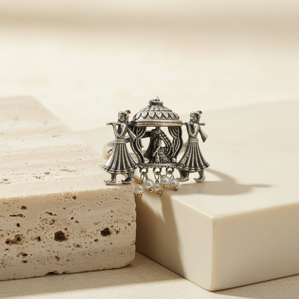 Naari Jewels Oxidized German Silver Dulhania Palki/Doli Brass Rings | Ethnic Statement Jewelry for Women