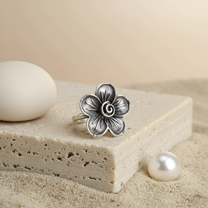 Naari Jewels Oxidized German Silver Rustic Flower Brass Rings | Ethnic Statement Jewelry for Women