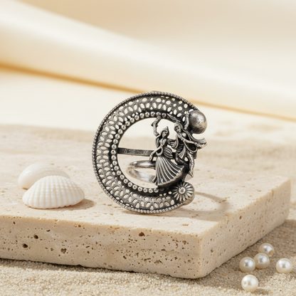 Naari Jewels Oxidized German Silver Radha Krishna Brass Rings | Ethnic Statement Jewelry for Women