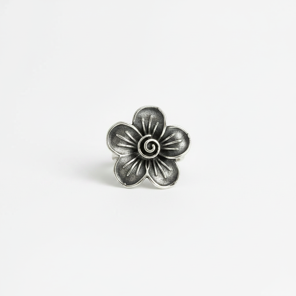 Naari Jewels Oxidized German Silver Rustic Flower Brass Rings | Ethnic Statement Jewelry for Women