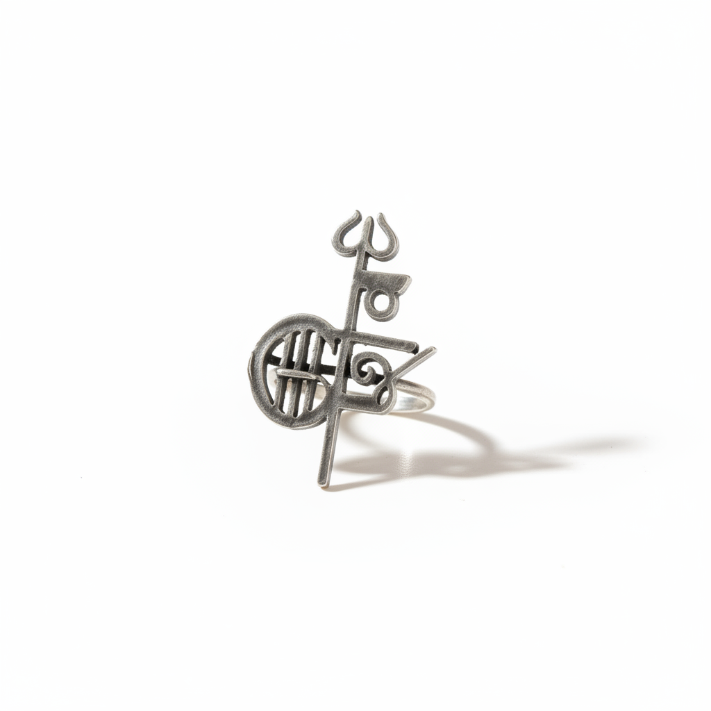 Naari Jewels Shiva Inspired Trisul Statement Ring for Women | German Silver Adjustable Ethnic Jewellery