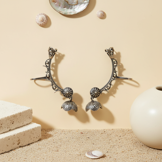 Naari Jewels Aarohi Floral Jhumka Ear Cuff – Oxidised German Silver Brass Earrings for Women