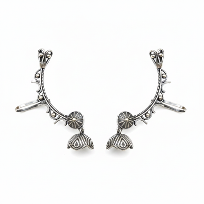 Naari Jewels Aarohi Floral Jhumka Ear Cuff – Oxidised German Silver Brass Earrings for Women