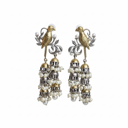 Naari Jewels Aarika Bird Cascade Earrings | German Silver Jhumka Style Drop Jewelry For Women