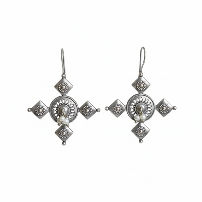 Naari Jewels Veyra Mandala Geometric Drop Dangle Earrings For Women | Classic German Silver Trendy Jewelry