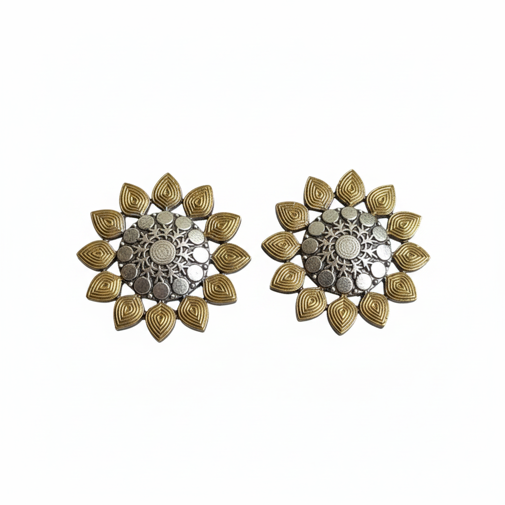 Naari Jewels Oxidized German Silver Sunflower Stud Earrings for Women