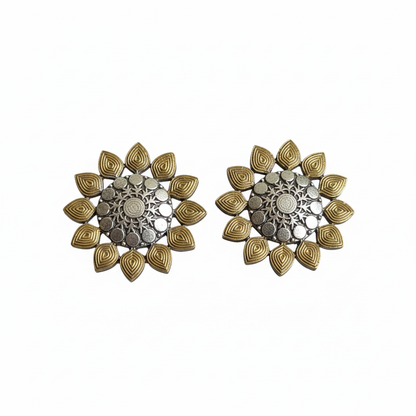 Naari Jewels Oxidized German Silver Sunflower Stud Earrings for Women