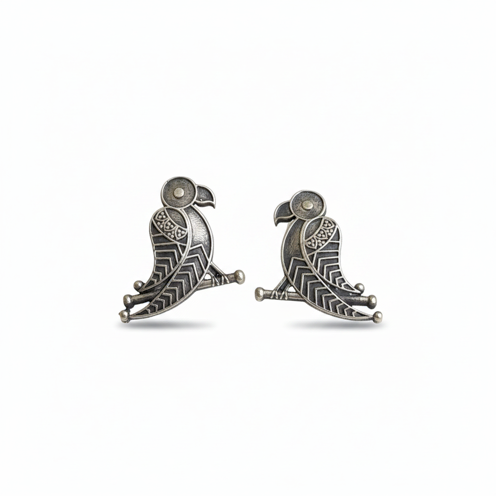 Naari Jewels Oxidized German Silver Parrot Design Stud Bird Brass Earrings for Women