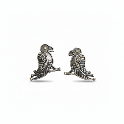 Naari Jewels Oxidized German Silver Parrot Design Stud Bird Brass Earrings for Women