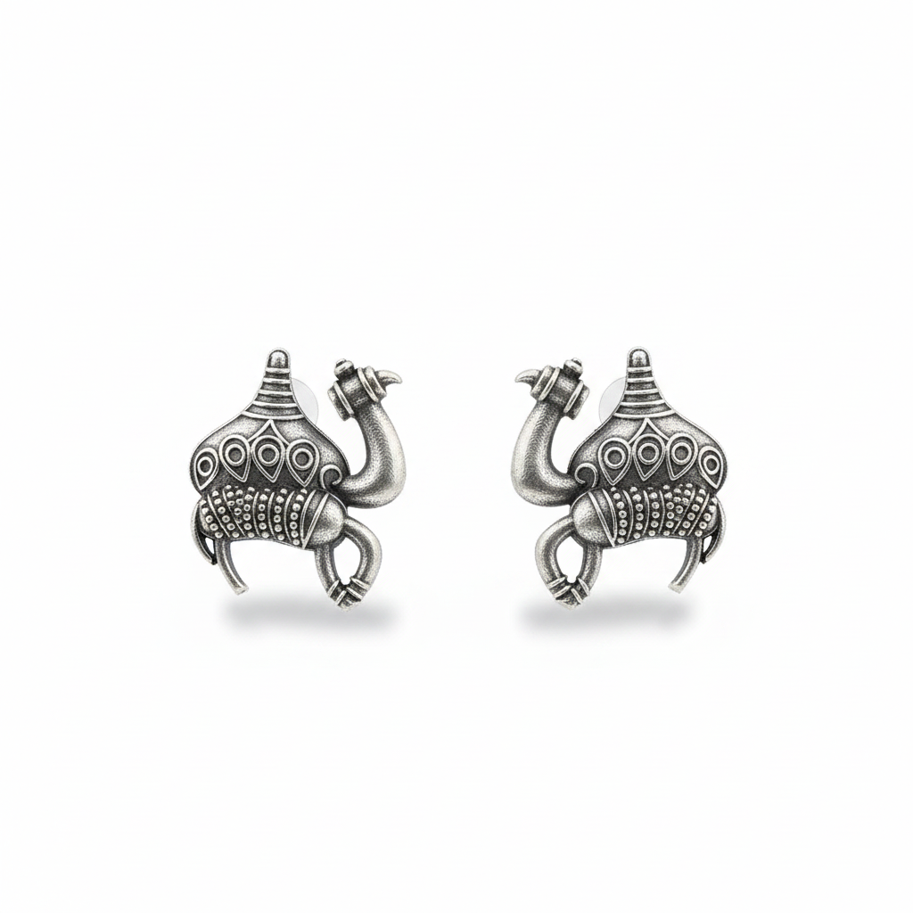 Naari Jewels Oxidized German Silver Camel Stud Earrings for Women | Brass ethnic Jewellery