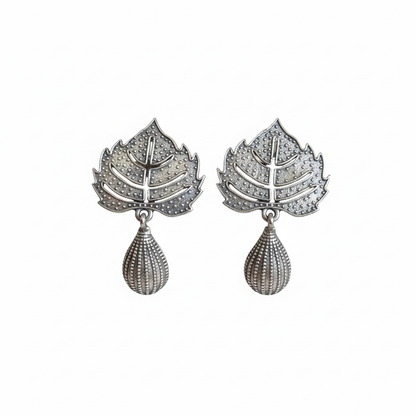 Naari Jewels Oxidized German Silver Vriksha Peepal Leaf Bead Drop Earrings