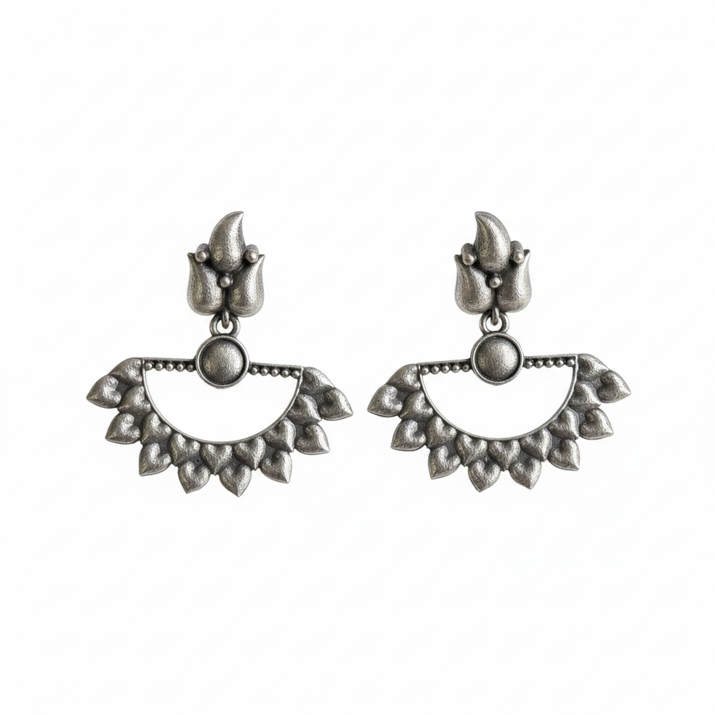 Naari Jewels Oxidized German Silver Aarunya Ardh Chakra Leaf Dangler Brass Earrings